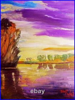 River stream morning purple skies realistic Impressionism oil Painting landscape