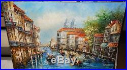 Robert Venice Canal Huge Original Oil On Canvas Painting