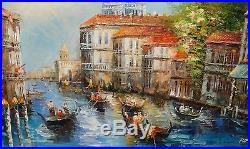 Robert Venice Canal Huge Original Oil On Canvas Painting
