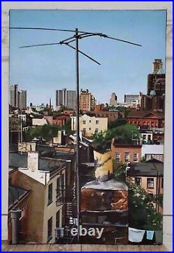 Robert Weiss American 20th C. Vintage Urban Landscape Painting Rooftops
