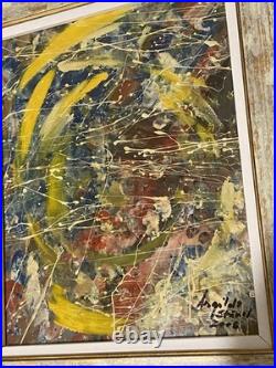 Romanian Abstract Expressionist Painting Signed 2006 Acrylic on Board Framed