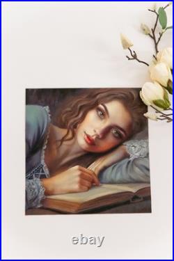 Romantic Woman Oil Painting Reading Book Hand Painted Classical Female Portrait