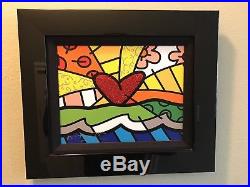 Romero Britto Original Embellished Giclee On Canvas Signed Love Forever Heart