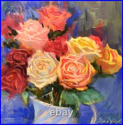 Roses painting original oil on panel still life floral impressionism artwork