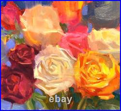 Roses painting original oil on panel still life floral impressionism artwork