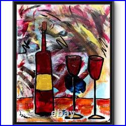 Rutenberg Original 11x14 Abstract Wine Bottle Glasses Painting Signed Canvas