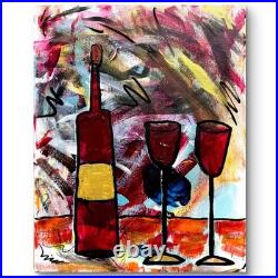 Rutenberg Original 11x14 Abstract Wine Bottle Glasses Painting Signed Canvas Rutenberg Original 11x14 Abstract Wine Bottle Glasses Painting Signed Canvas