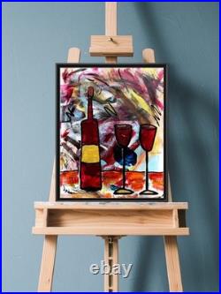 Rutenberg Original 11x14 Abstract Wine Bottle Glasses Painting Signed Canvas