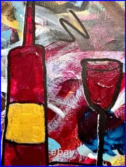 Rutenberg Original 11x14 Abstract Wine Bottle Glasses Painting Signed Canvas