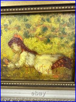 Ruth Vamos Oil Painting Girl Playing With Flowers 5x4 Inches