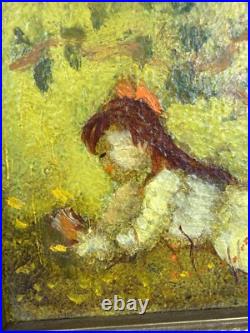 Ruth Vamos Oil Painting Girl Playing With Flowers 5x4 Inches
