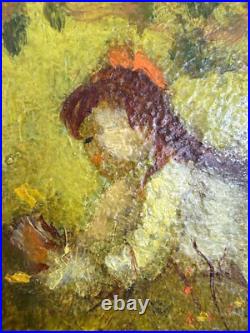 Ruth Vamos Oil Painting Girl Playing With Flowers 5x4 Inches