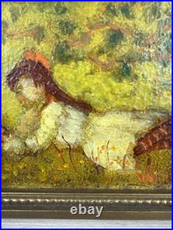 Ruth Vamos Oil Painting Girl Playing With Flowers 5x4 Inches