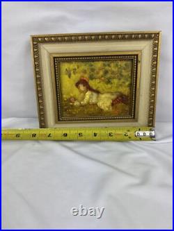 Ruth Vamos Oil Painting Girl Playing With Flowers 5x4 Inches