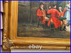 S. Bruno Large Oil Painting on Canvas, Genre Scene, Riders, Horses, Dogs, Village