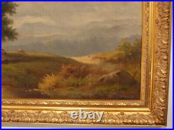 S20 Antique Hudson River School Oil Painting On Canvas Landscape Cows Trees