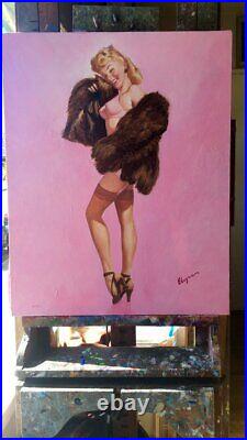 SALE Gil Elvgren UNVEILING NUDE Original Painting Pin-Up Sheer Negligee Pinup