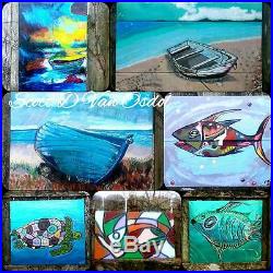 SARDINES Color Original Fish Coastal Art On Canvas Painting by SDV 16x20 Large