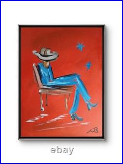 SITTING COWBOY 12x16 NEO EXPRESSIONISM ORIGINAL ARTWORK ON CANVAS HOME DECOR