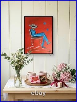 SITTING COWBOY 12x16 NEO EXPRESSIONISM ORIGINAL ARTWORK ON CANVAS HOME DECOR