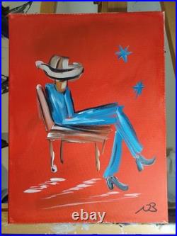 SITTING COWBOY 12x16 NEO EXPRESSIONISM ORIGINAL ARTWORK ON CANVAS HOME DECOR