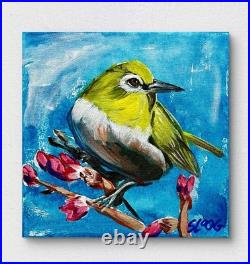 SLOOG Original Art Expressionism Colorful Painting on Canvas 8x8 Bird Portrait