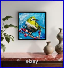 SLOOG Original Art Expressionism Colorful Painting on Canvas 8x8 Bird Portrait