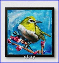 SLOOG Original Art Expressionism Colorful Painting on Canvas 8x8 Bird Portrait