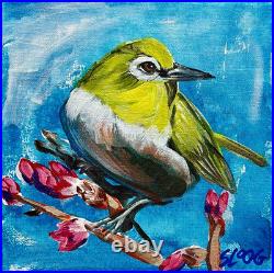 SLOOG Original Art Expressionism Colorful Painting on Canvas 8x8 Bird Portrait