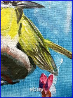 SLOOG Original Art Expressionism Colorful Painting on Canvas 8x8 Bird Portrait