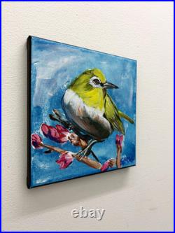 SLOOG Original Art Expressionism Colorful Painting on Canvas 8x8 Bird Portrait