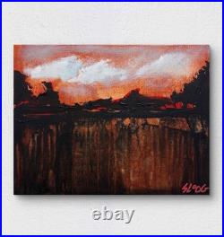 SLOOG Original Art Expressionism Dark Minimal Abstract Landscape on Canvas 11x14