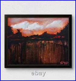 SLOOG Original Art Expressionism Dark Minimal Abstract Landscape on Canvas 11x14