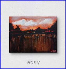 SLOOG Original Art Expressionism Dark Minimal Abstract Landscape on Canvas 11x14
