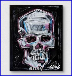 SLOOG Original Art Modern Neo-Expressionism Painting on Canvas Neon 8x10 Skull
