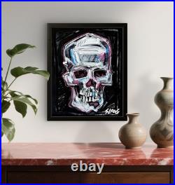 SLOOG Original Art Modern Neo-Expressionism Painting on Canvas Neon 8x10 Skull