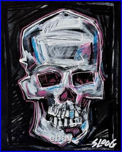 SLOOG Original Art Modern Neo-Expressionism Painting on Canvas Neon 8x10 Skull