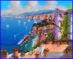 SORRENTO PAINTING GULF SEASIDE ORIGINAL by VALLI PAINTER ITALY CANVAS WALL DECOR