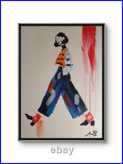 STYLISH WOMAN 12x16 COLOURFUL MODERN ART ACRYLIC PAINTING ON CANVAS HOME DECOR
