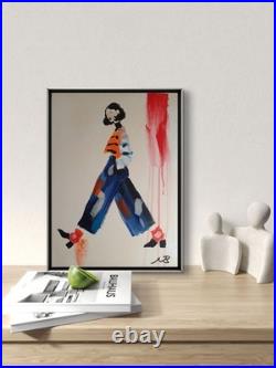STYLISH WOMAN 12x16 COLOURFUL MODERN ART ACRYLIC PAINTING ON CANVAS HOME DECOR