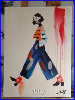 STYLISH WOMAN 12x16 COLOURFUL MODERN ART ACRYLIC PAINTING ON CANVAS HOME DECOR