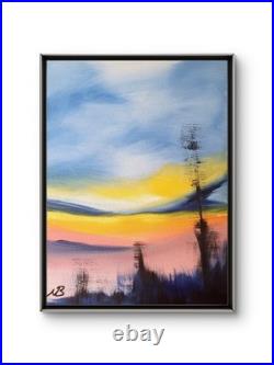 SUNSET SKY LANDSCAPE 12x16 ABSTRACT EXPRESSIONIST ORIGINAL PAINTING CANVAS
