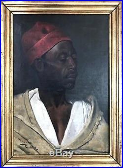 SUPERB Spanish Portrait of a Black Moor OIL ON CANVAS Signed Gomez Sevilla 1893