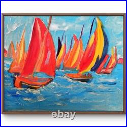 Sailboats Modern Abstract Original Signed Canvas Acrylic Wall Art 16x20 BACH