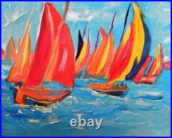 Sailboats Modern Abstract Original Signed Canvas Acrylic Wall Art 16x20 BACH