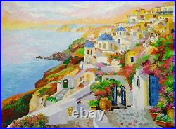 Santorini custom oil Painting Greece Original Art Flower Artwork Impasto