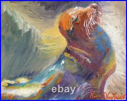 Sea Lion, Original Oil Painting, Canvas, 14x12, Frame