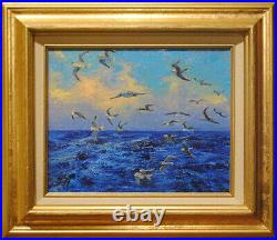 Seagulls. Original framed oil on canvas 8x10 impressionistic seascape painting