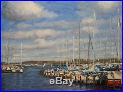 Sean Wu. Original 18x24 oil painting on stretched canvas sailboat port