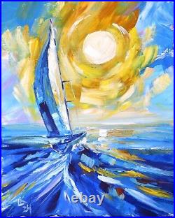 Seascape Modern Painting Sailing Original Stretched Canvas Artwork 20 x 16 inch